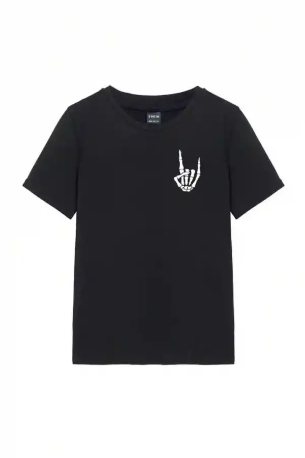 Kadın Baskılı T-Shirt Kısa Kol Bisiklet Yaka Oversize Rahat Kalıp Tişört - Siyah