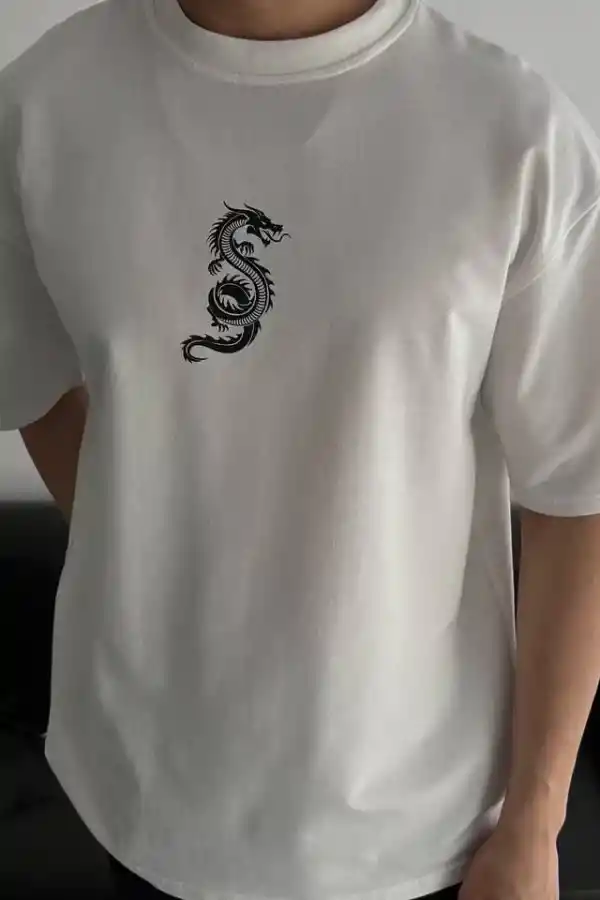 Erkek Ön ve Arka Baskılı T-Shirt Kısa Kol Bisiklet Yaka Regular Fit Tişört -  Beyaz