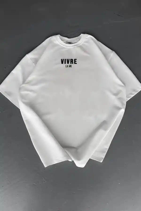 Erkek Ön ve Arka Baskılı T-Shirt Kısa Kol Bisiklet Yaka Regular Fit Tişört - Beyaz