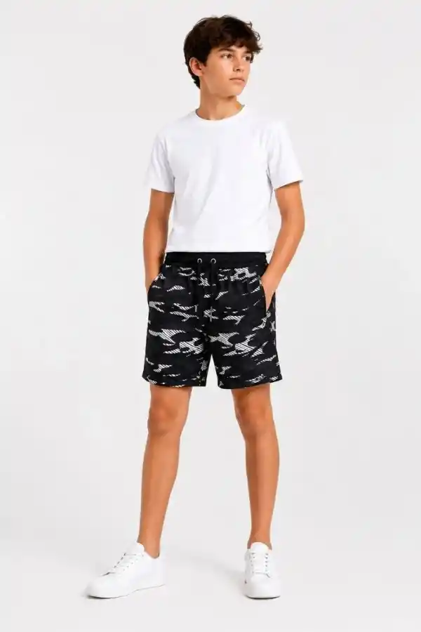 Çocuk Fermuarlı Cepli File Astarlı Premium Deniz Şortu - Siyah