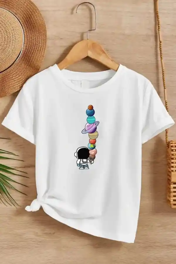 Kız Çocuk Baskılı T-Shirt - Beyaz