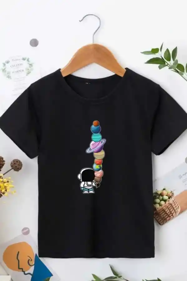 Çocuk Unisex Baskılı T-Shirt - Siyah