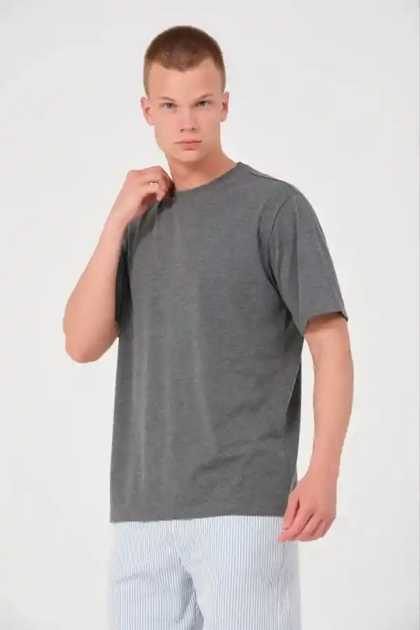 Erkek Düz Bisiklet Yaka Tişört Kısa Kol Yazlık T-Shirt - Antrasit