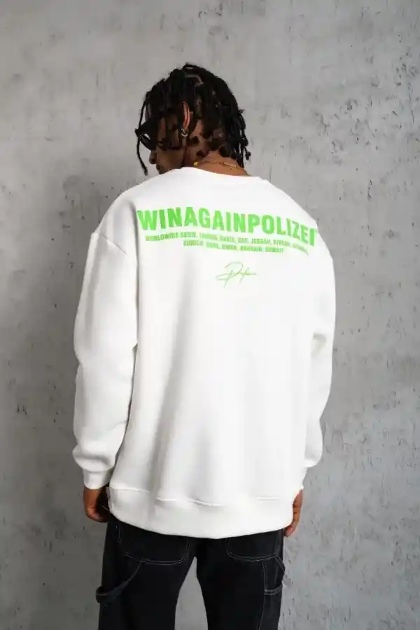 Erkek 3 iplik Bisiklet yaka Baskılı Sweatshirt - Beyaz