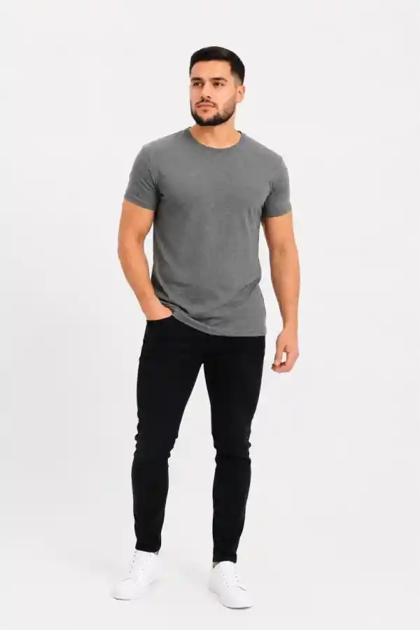 Erkek Basic Tişört Bisiklet Yaka Kısa Kol Günlük Yazlık Slim fit T-Shirt - Antrasit