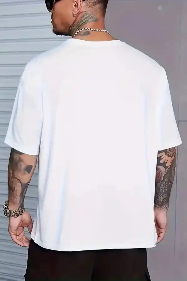 Erkek Baskılı Tişört Kısa Kol Bisiklet Yaka Regular fit Rahat kalıp T-Shirt - Beyaz