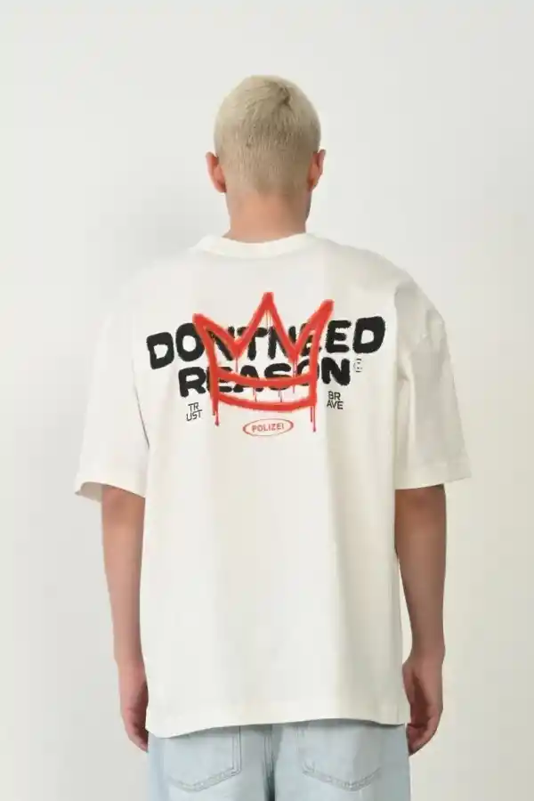 Erkek Baskılı T-Shirt Kısa Kol Bisiklet Yaka Rahat Kalıp Tişört  - Beyaz