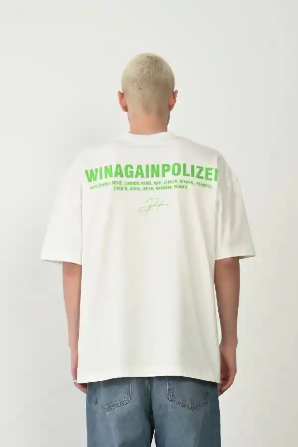 Erkek Baskılı T-Shirt Kısa Kol Bisiklet Yaka Rahat Kalıp Tişört - Beyaz