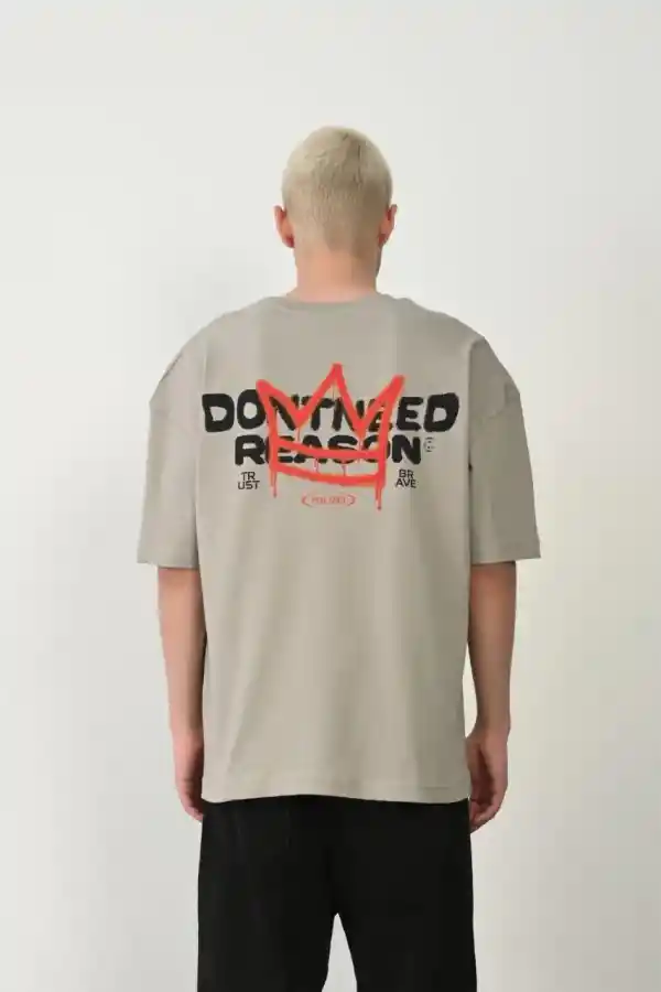 Erkek Baskılı T-Shirt Kısa Kol Bisiklet Yaka Rahat Kalıp Tişört  - Boyalı Gri