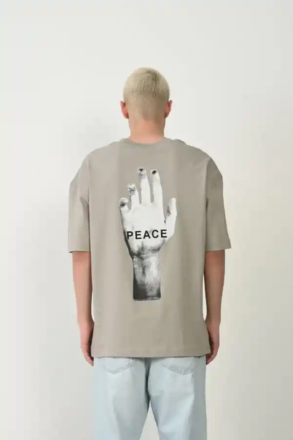Erkek Baskılı T-Shirt Kısa Kol Bisiklet Yaka Rahat Kalıp Tişört - Boyalı Gri