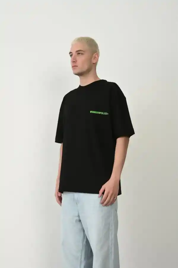 Erkek Baskılı T-Shirt Kısa Kol Bisiklet Yaka Rahat Kalıp Tişört  - Siyah