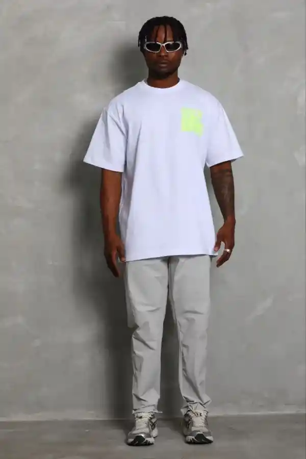 Erkek Baskılı T-Shirt Kısa Kol Bisiklet Yaka Regular Fit Tişört - Beyaz