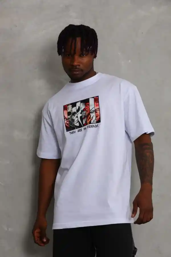 Erkek Baskılı T-Shirt Kısa Kol Bisiklet Yaka Regular Fit Rahat Kalıp Günlük Tişört - Beyaz