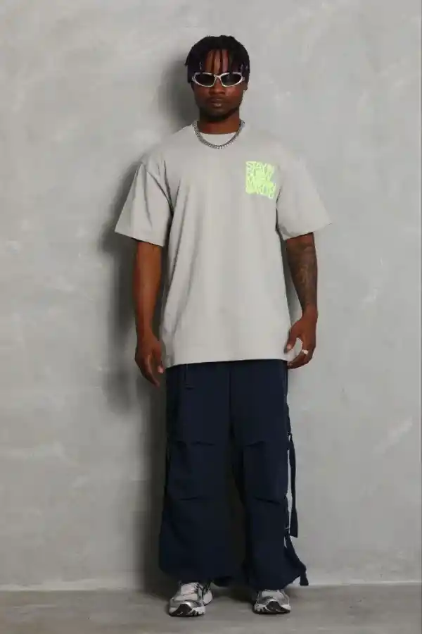 Erkek Baskılı T-Shirt Kısa Kol Bisiklet Yaka Regular Fit Tişört - Gri