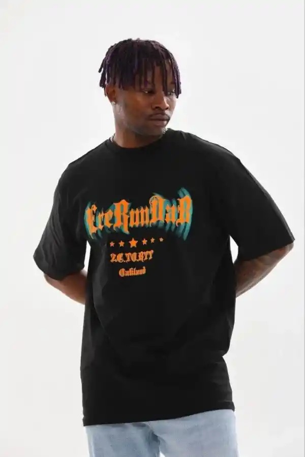 Erkek Baskılı T-Shirt Kısa Kol Bisiklet Yaka Regular Fit Tişört - Siyah