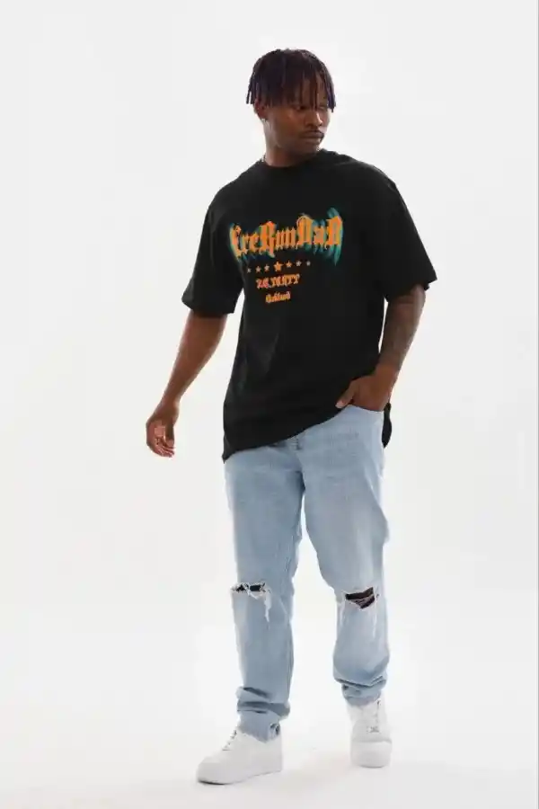 Erkek Baskılı T-Shirt Kısa Kol Bisiklet Yaka Regular Fit Tişört - Siyah