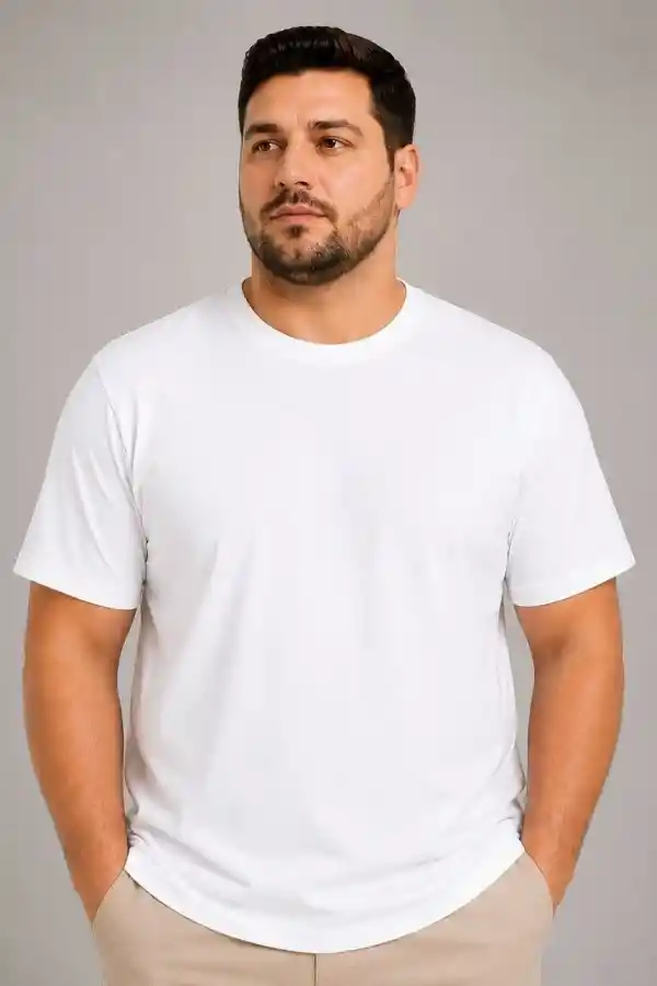 Erkek Battal Big Size Basic Tişört Bisiklet Yaka Rahat Kalıp T-Shirt - Beyaz