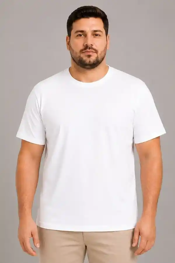 Erkek Battal Big Size Basic Tişört Bisiklet Yaka Rahat Kalıp T-Shirt - Beyaz