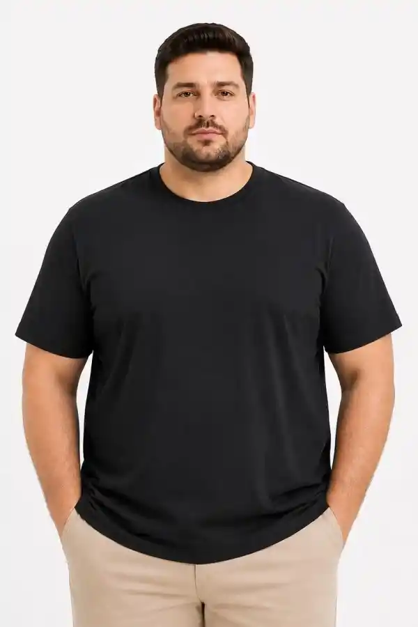 Erkek Battal Big Size Basic Tişört Bisiklet Yaka Rahat Kalıp T-Shirt - Siyah