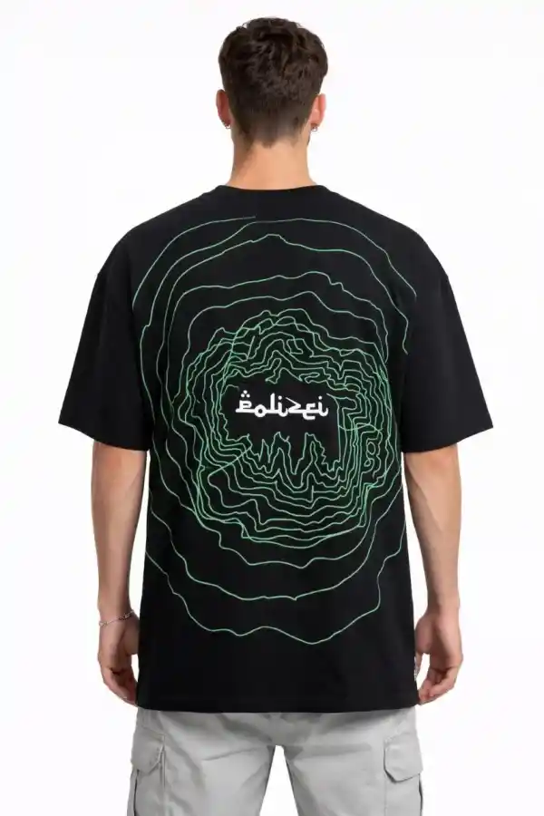 Erkek Kısa Kol Yazlık Tişört Bisiklet Yaka Baskılı Oversize T-Shirt - Siyah