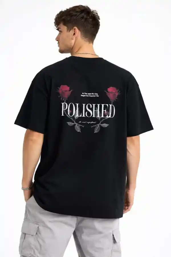 Erkek Kısa Kol Yazlık Tişört Bisiklet Yaka Baskılı Oversize T-Shirt - Siyah
