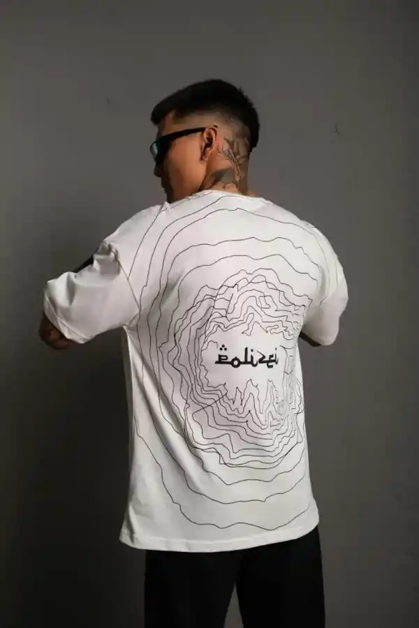 Erkek Kısa Kol Yazlık Tişört Bisiklet Yaka Baskılı Oversize T-Shirt - Beyaz