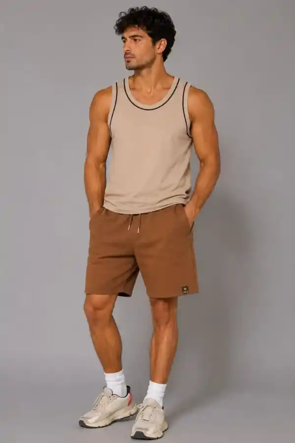 Erkek Dokuma Kumaş Cepli Bağcıklı Regular Fit Yazlık Şort - Kahverengi