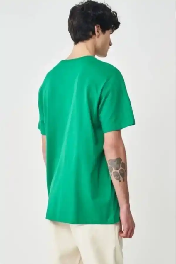 Erkek Düz Penye Tişört Bisiklet Yaka Kısa Kol Regular Fit T-Shirt - Yeşil