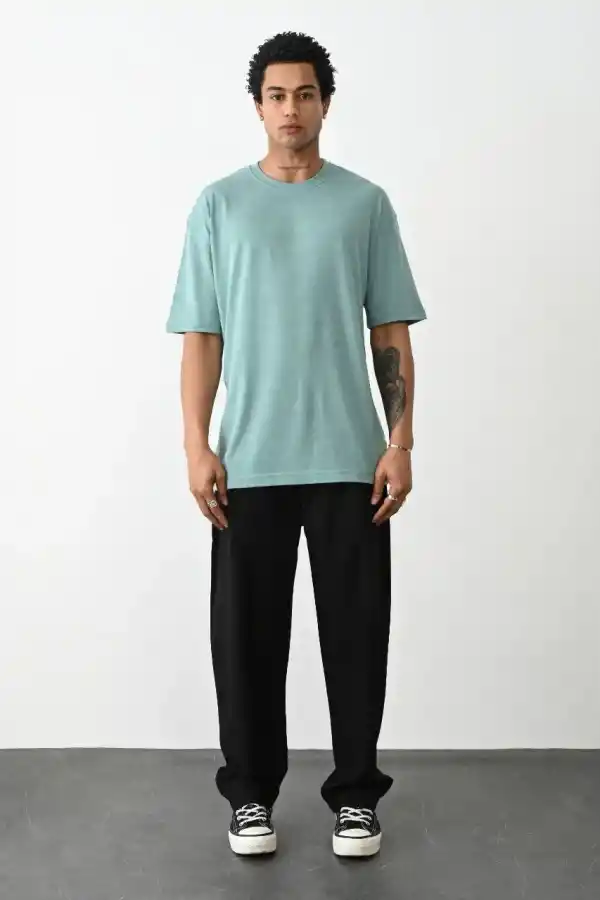 Erkek Tişört Düz Basic Penye Yazlık Bisiklet Yaka Kısa Kol T-Shirt - Mint Yeşili