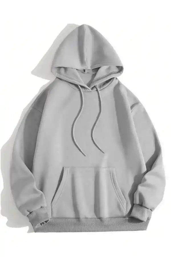Erkek 3 İplik Pamuklu Kapüşonlu Kanguru Cepli Sweatshirt Hoodie - Boyalı Gri