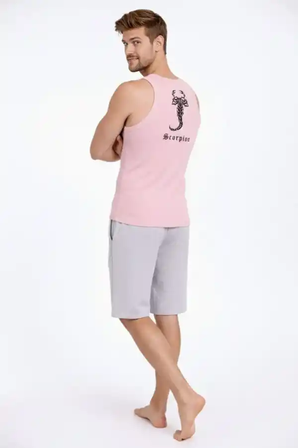 Erkek Fitilli Atlet Sıfır Yaka Slim Fit Arka Baskılı Spor Atlet - Pembe