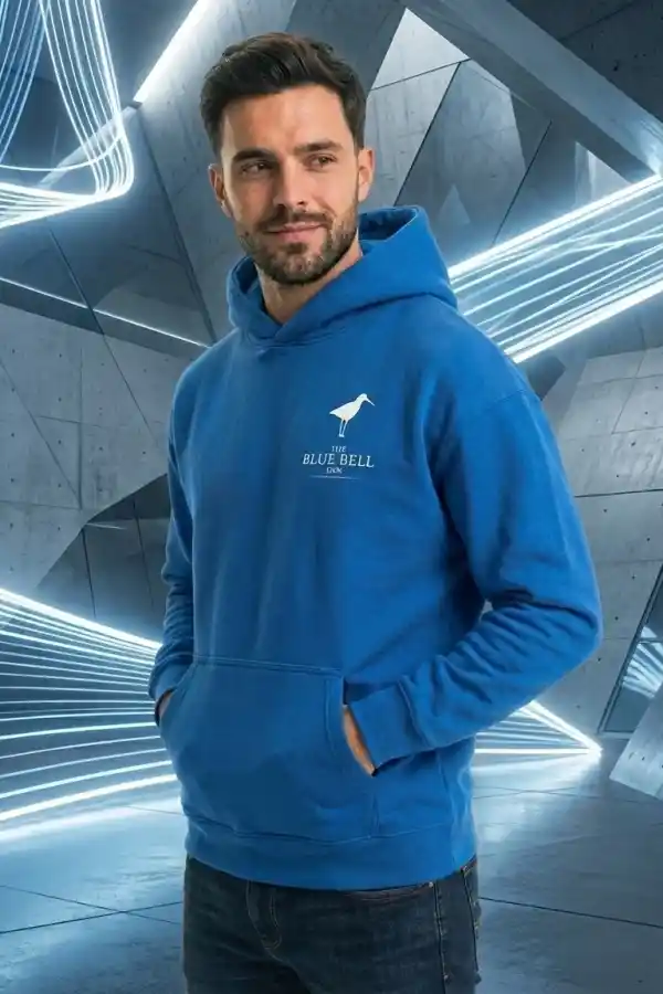 Erkek Baskılı Kapüşonlu Cepli Hoodie 3 İplik Pamuklu Sweatshirt - Saks Mavisii
