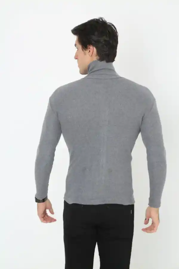 Erkek Fitilli Kaşkorse Kumaş Boğazlı Full Likralı Slimfit Body - Füme