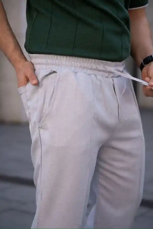 Erkek Keten Cepli Çıma Dikişli jogger Buggy Pantalon Rahat kalıp - Gri