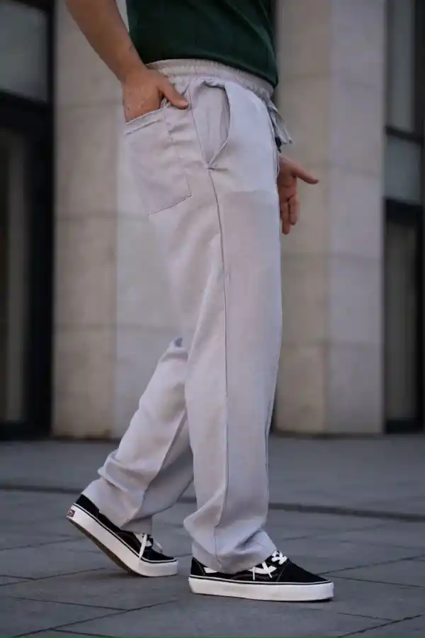 Erkek Keten Cepli Çıma Dikişli jogger Buggy Pantalon Rahat kalıp - Gri