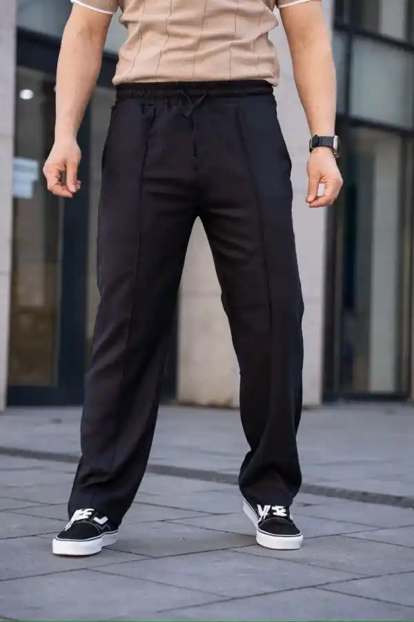 Erkek Keten Cepli Çıma Dikişli jogger Buggy Pantolon Rahat kalıp - Siyah