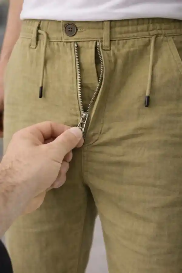 Erkek Keten Cepli Pantolon Lastikli Bel Bağcıklı Önden Fermuarlı - Mint Yeşili