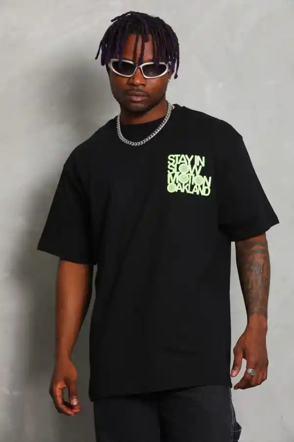 Erkek Kısa kol Baskılı Bisiklet Yaka T-Shirt - Siyah