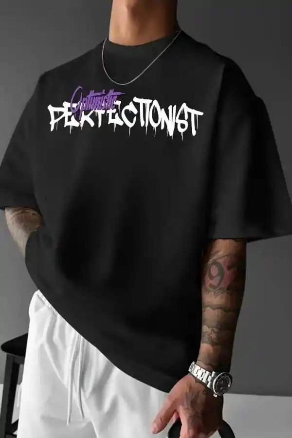 Erkek T-shirt Baskılı Bisiklet Yaka Kısa Kol Tişört - Siyah