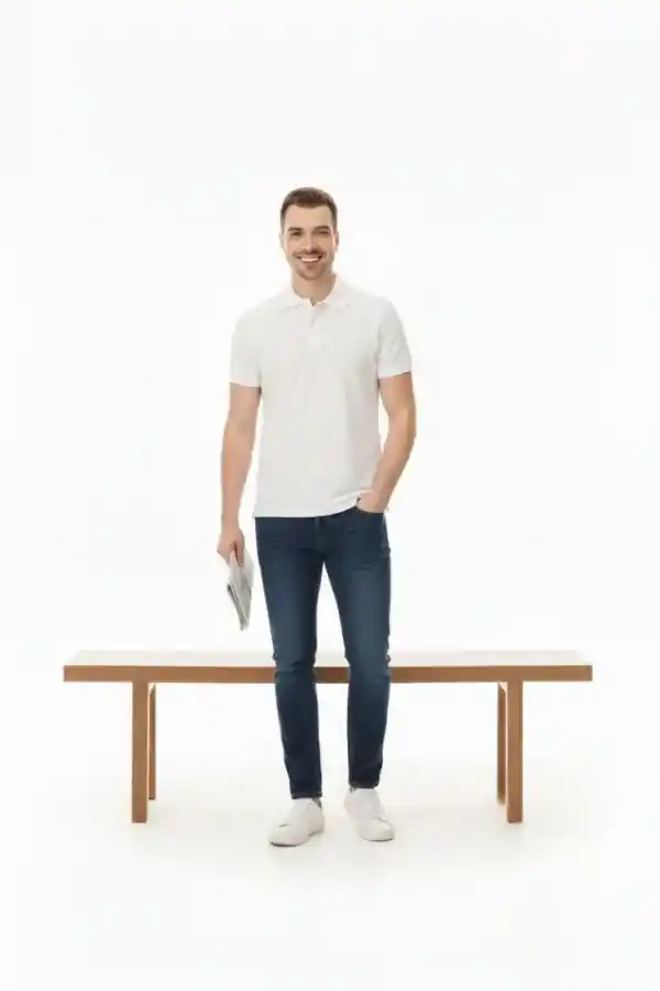 Erkek Polo Yaka Düğmeli Pike Kumaş Tişört Regular Fit Kısa Kol T-Shirt - Beyaz