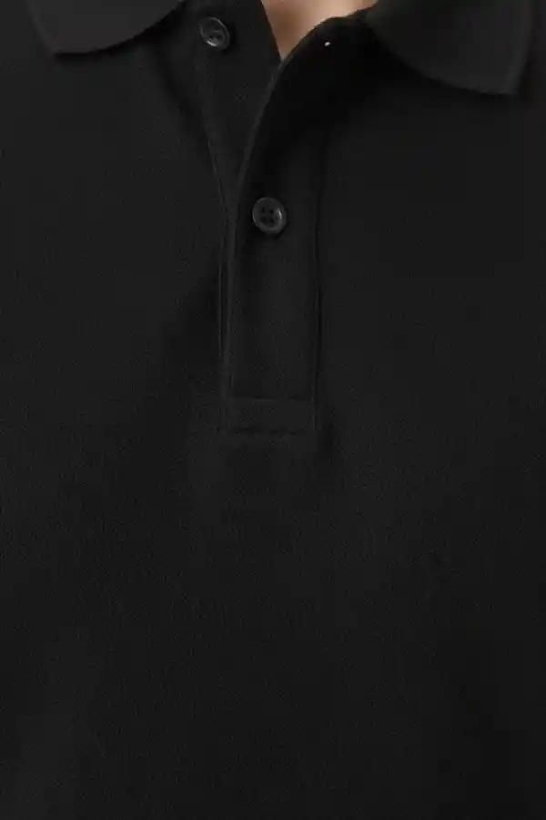 Erkek Polo Yaka Düğmeli Pike Kumaş Tişört Regular Fit Kısa Kol T-Shirt - Siyah