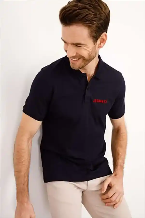 Erkek Pike Polo Yaka Tişört Düğmeli Baskılı T-Shirt - Beyaz