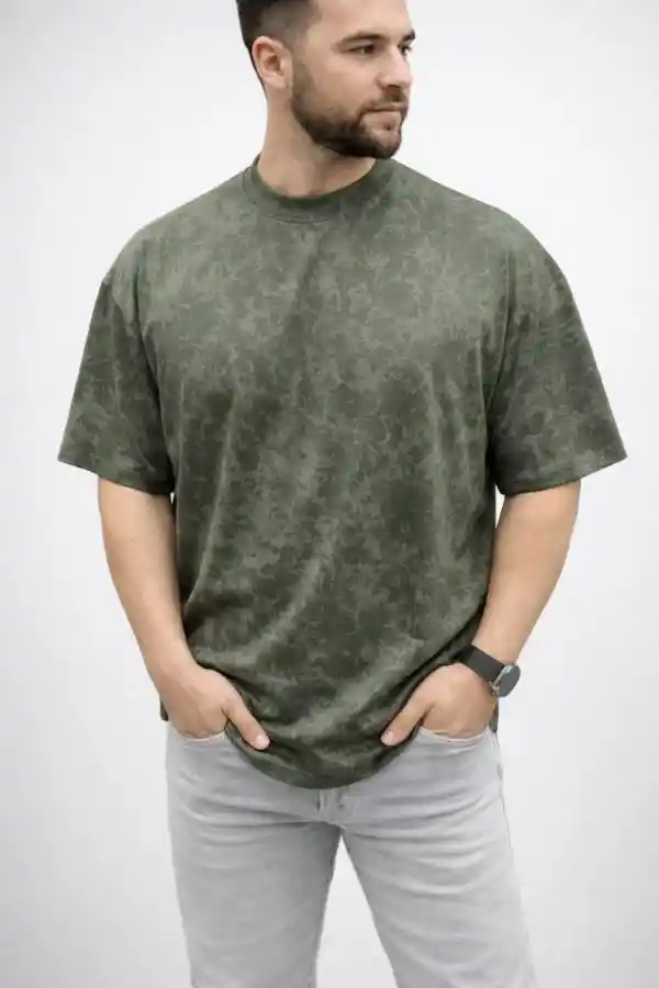 Erkek Premium Tişört OSY Yumuşak Dokulu Yıkamalı Oversize T-Shirt - Haki