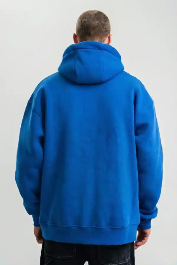 Erkek Oversize 3 İplik Pamuklu Kapüşonlu Kanguru Cepli Hoodie Sweatshirt - Saks Mavisi