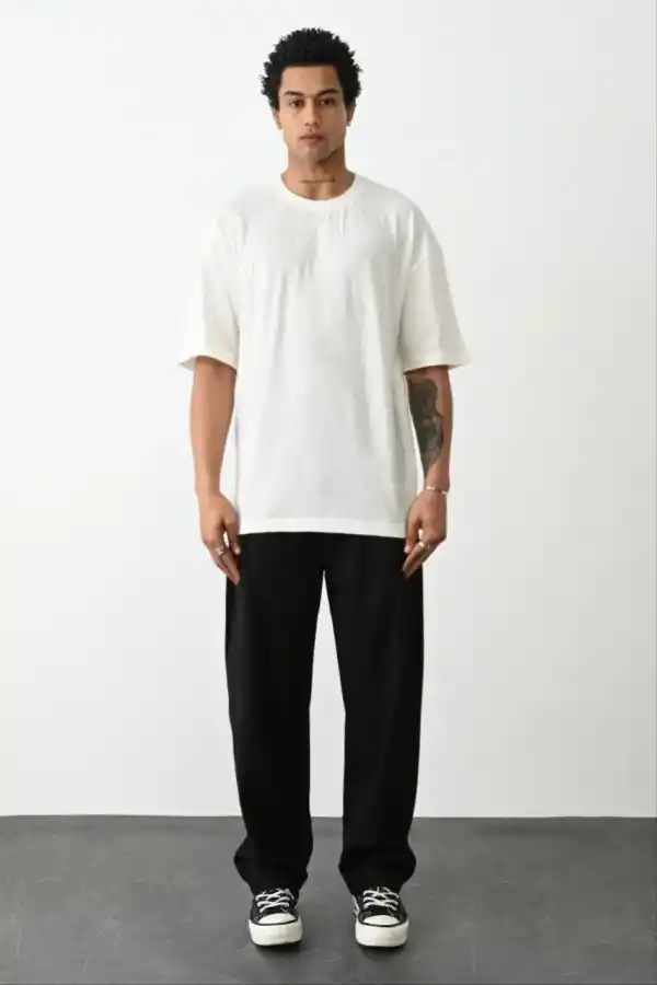Erkek Tişört Düz Basic Penye Yazlık Bisiklet Yaka Kısa Kol T-Shirt - Beyaz