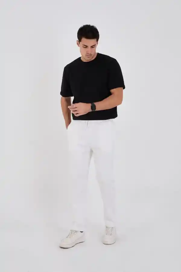 Erkek Üç İplik Basic Eşofman Pantolon - Beyaz