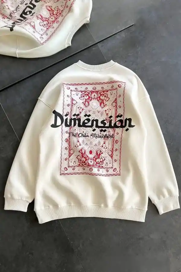 Kadın 3 İplik Pamuklu Bisiklet Yaka Baskılı SweatShirt - Beyaz