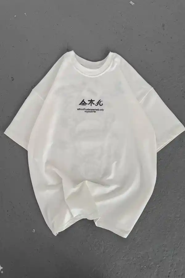 Kadın Baskılı Kısa kol Oversize T-Shirt - Beyaz