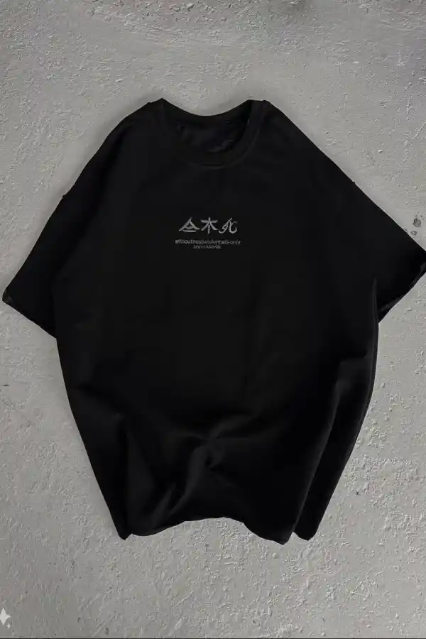 Kadın Baskılı kısa kol Oversize T-Shirt - Siyah