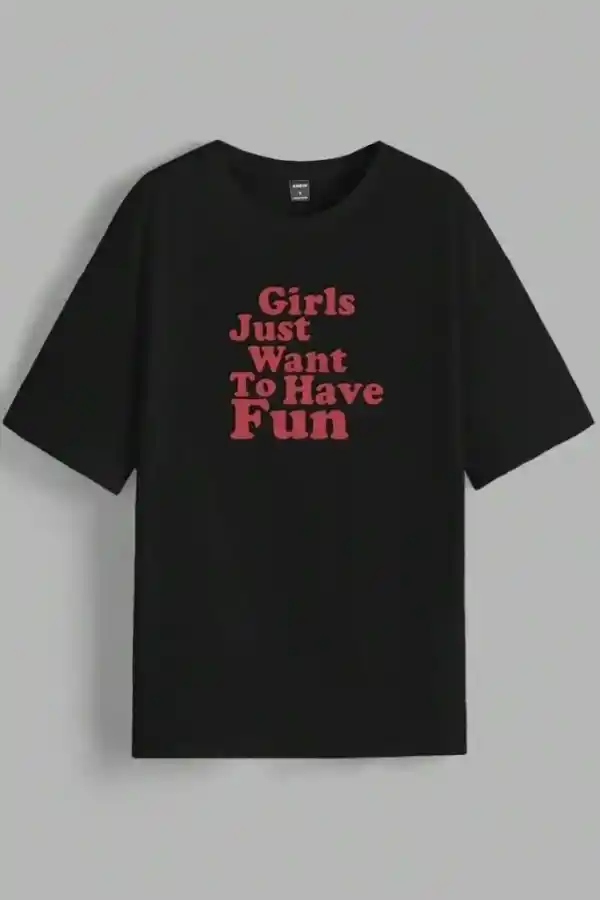 Kadın Baskılı Oversize Kısa kol T-shirt - Siyah